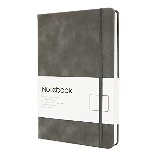 A5 Notizbuch mit gepunkteten Rasterseiten, PU Leder Hardcover Executive Notizblock Tagebuch, 198 dicke Seiten, 120gsm Papier, für Notizen und Tagebuch schreiben (Grau gepunktet) von Heromor