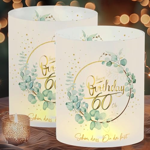 Heromor 12 Stück Windlicht Tischdeko 60. Geburtstag Eukalyptus Grün Deko, Lichthülle Jubiläumsfeier Tischdekoration, Schön DASS du da bist Motiv Heromor 12 Stück Windlicht Tischdeko 60. Geburtstag Eukalyptus Grün Deko, Lichthülle Jubiläumsfeier Tischdekoration, Schön DASS du da bist Motiv von Heromor