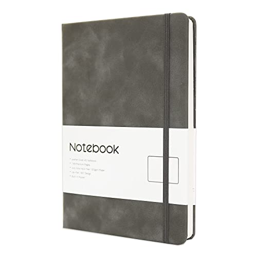 Heromor A5-Notizbuch mit leeren/einfachen Seiten, PU-Leder-Hardcover-Notizblock-Tagebuch, 198 dicke Seiten, 120 g/m² Papier, zum Notieren und Schreiben von Tagebüchern (Grau blanko) von Heromor