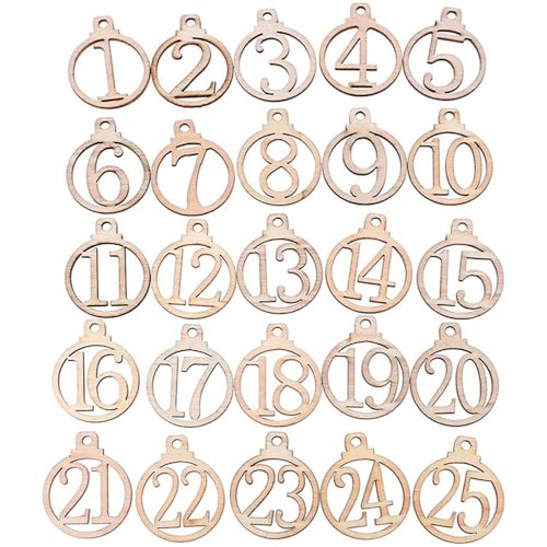 Adventskalender Holz-Nummernschilder 1-25, Weihnachts-Countdown Anhänger, Geschenkanhänger für Weihnachtsbaum Adventskalender Holz-Nummernschilder 1-25, Weihnachts-Countdown Anhänger, Geschenkanhänger für Weihnachtsbaum von Herreicher