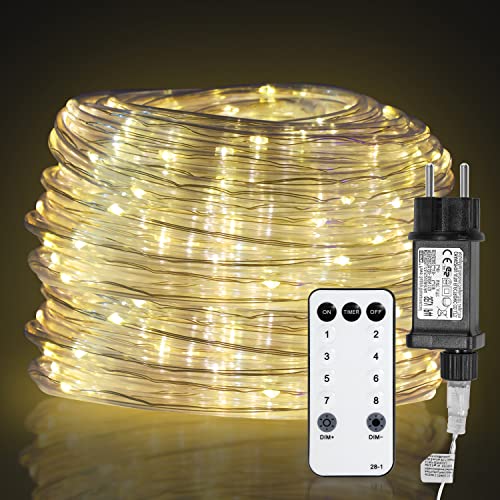 Herrselsam LED Lichterschlauch 10M LED Schlauch IP65 Wasserdicht mit Fernbedienung und 8 Modi Dekorative Lichterkette Warmweiß Helligkeit Dimmbar für Außen Innen von Herrselsam
