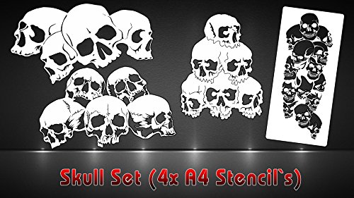 Herterich Products Airbrush Schablonen 4er Set für Totenköpfe Skulls - Tattoo und Graffiti Stencil Vorlage von Herterich Products