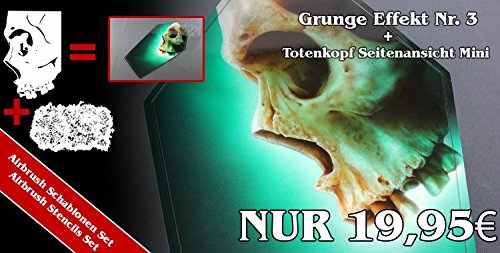 Herterich Products Airbrush Schablonen Set Totenkopf Skull & Grunge Effekt | Graffiti und Tattoo Stencil | Wiederverwendbar & Lösungsmittelresistent | Mylar 0,1-0,2 cm | Für Sprays & Acryl von Herterich Products