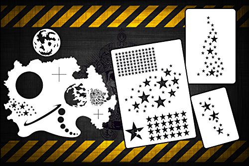 Herterich Products Airbrush Schablonen Set Weltraum & Sterne | Tattoo & Graffiti Stencil Vorlage | Wiederverwendbar & Lösungsmittelresistent | Mylar 0,1-0,2 cm von Herterich Products