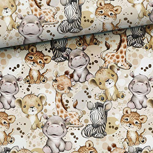 Meterware, Stoffe zum Nähen, für Kinder, 92% Baumwolle: 0,5m Jungen Jersey Stoff mit Wildtiere - Löwe Gepard Giraffe Flusspferd Zebra - Steppenliebe Jerseystoff Meterware, Stoffe zum Nähen, für Kinder, 92% Baumwolle: 0,5m Jungen Jersey Stoff mit Wildtiere - Löwe Gepard Giraffe Flusspferd Zebra - Steppenliebe Jerseystoff von Herz Stoffe Österreich