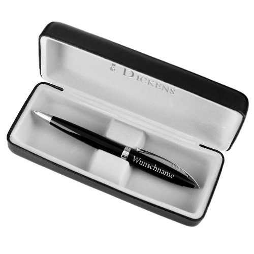 Herz & Heim® Charles Dickens Kugelschreiber mit Gravur in Schwarz in Geschenkverpackung von Herz & Heim
