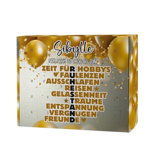 Herz & Heim® Countdown Kalender zum selbst befüllen für angehende Ruheständler, personalisiert (Ruhestand - Gold) von Herz & Heim