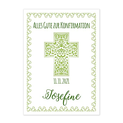 Herz & Heim® Klappkarte zur Taufe, Kommunion oder Konfirmation mit Kreuzmotiv in 3 Farben Grün von Herz & Heim
