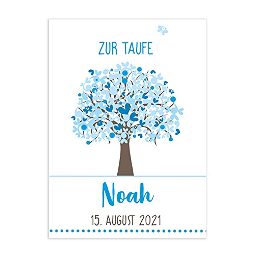 Herz & Heim® Klappkarte zur Taufe mit Lebensbaum in 3 verschiedenen Farben Blau von Herz & Heim