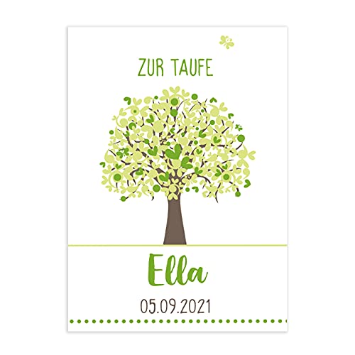 Herz & Heim® Klappkarte zur Taufe mit Lebensbaum in 3 verschiedenen Farben Grün von Herz & Heim
