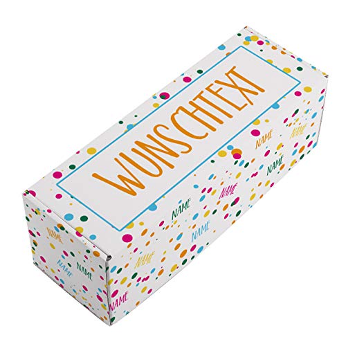 Herz & Heim® Konfetti-Geschenkverpackung mit Namen und Wunschtext - 27 cm x 9,5 cm x 9,5 cm (B/H/T) von Herz & Heim
