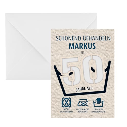 Herz & Heim® Lustige Geldgeschenkkarte zum Geburtstag personalisiert mit Name – Motivauswahl 30 bis 90 Jahre – Geburtstagskarte mit Alter – Witzige Klappkarte für Geldgeschenke (50. Geburtstag) von Herz & Heim