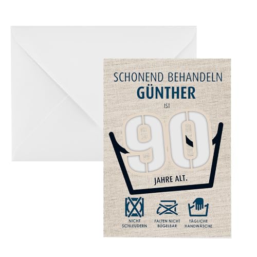 Herz & Heim® Lustige Geldgeschenkkarte zum Geburtstag personalisiert mit Name – Motivauswahl 30 bis 90 Jahre – Geburtstagskarte mit Alter – Witzige Klappkarte für Geldgeschenke (90. Geburtstag) von Herz & Heim