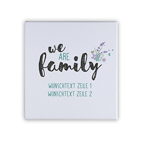 Herz & Heim® Mini Leinwand 20 x 20 cm - we are family - mit 2 Zeilen Wunschtext von Herz & Heim