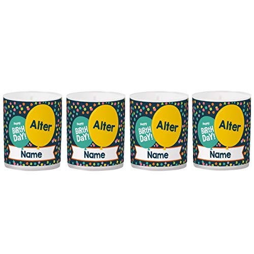 Herz & Heim® Personalisierte Kerzen als Tischdekoration zum Geburtstag im 4er Set mit Name und Alter von Herz & Heim