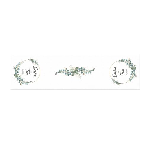 Herz & Heim® Personalisierter Tischläufer zur Hochzeit / Polterabend (Eukalyptus, 40 cm x 100 cm (B/L)) von Herz & Heim