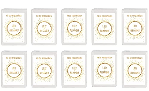 Herz & Heim® Taschentücher 10 x 10 in personalisierter Packung zur Hochzeit, verschiedene Motive Goldenes Konfetti von Herz & Heim
