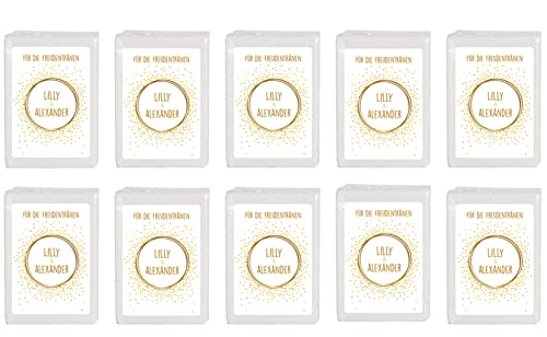 Herz & Heim® Taschentücher 10 x 10 in personalisierter Packung zur Hochzeit, verschiedene Motive Goldenes Konfetti von Herz & Heim