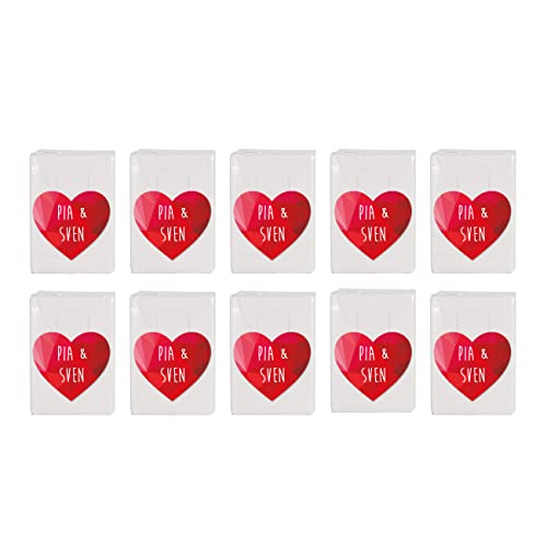 Herz & Heim® Taschentücher 10 x 10 in personalisierter Packung zur Hochzeit, verschiedene Motive Großes Herz polygonal von Herz & Heim