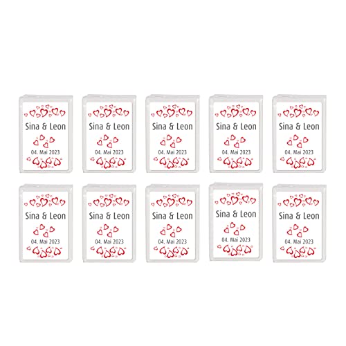 Herz & Heim® Taschentücher 10 x 10 in personalisierter Packung zur Hochzeit, verschiedene Motive Rote Herzen von Herz & Heim
