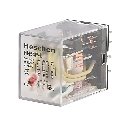 Heschen HH54P-L-220VAC Allzweck-Relais 4PDT mit Spule 3A 220V AC/24V DC, 14 Klemmen und LED Kontrollleuchte von Heschen