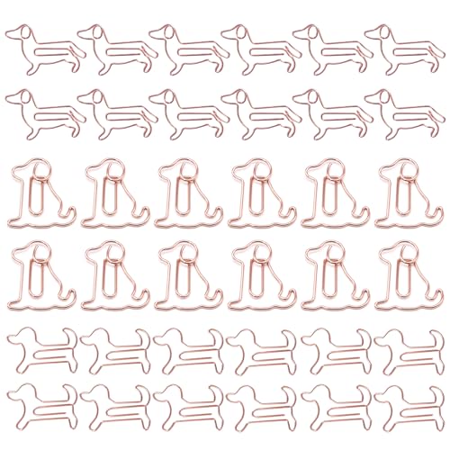 Hesena Büroklammern aus Metall, Motiv: niedliche Tiere, originelle Büroklammern, lustiger Büro- und Schulbedarf für die Organisation von Dokumenten (Rotgold – Hund), 102 Stück von Hesena