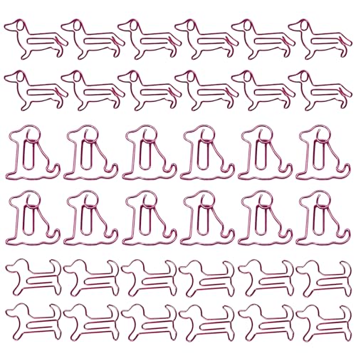 Hesena Büroklammern aus Metall, Motiv: rosa Hund, niedliche Tiere, Originalität, Büro- und Schulbedarf zum Organisieren von Dokumenten, 102 Stück von Hesena