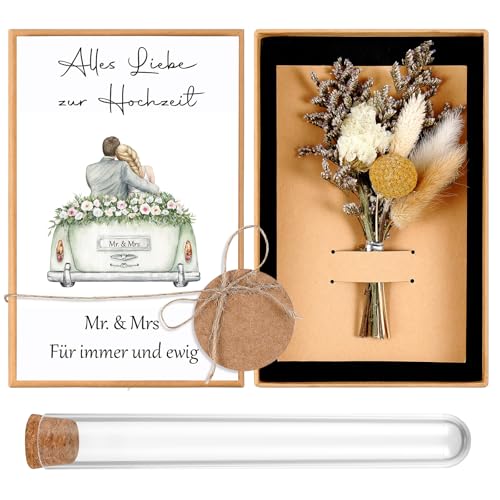 Hestya Hochzeit Geldgeschenk Set - Elegante Geschenkbox mit Trockenblumen, Reagenzglas zur Geldaufbewahrung & Hochzeitskarte, Geschenk für Brautpaare zur Hochzeit oder Silberhochzeit von Hestya
