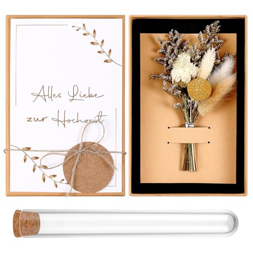Hestya Hochzeit Geldgeschenk Set Geldgeschenke Hochzeit Verpackungen Hochzeitsgeschenke für Brautpaar Flitterwochen Geschenk inklusive Getrocknete Blumen Besondere Hochzeitskarte Reagenzglas von Hestya