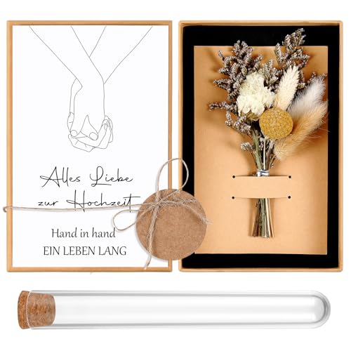 Hestya Hochzeit Geldgeschenk Set inklusive Getrocknete Blumen Grußkarte Kunststoff Reagenzglas Geschenkbox Runder Kraftpapier Anhänger Hanfseil für Brautpaar (Alles Liebe zur Hochzeit) von Hestya