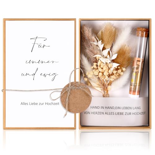 Hestya Hochzeit Geldgeschenk Verpackung Geschenkbox Hochzeitskarte Trockenblumen Hanfseil Kunststoff Reagenzglas Band Kraftpapier Anhänger Geld Hochzeitsgeschenke für Brautpaar(Immer und ewig) von Hestya