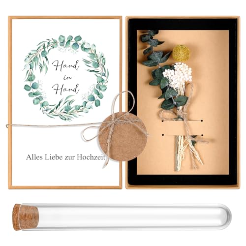 Hestya Hochzeit Geldgeschenke Set Hochzeit Geschenkbox Hochzeitskarte Trockenblumen Grußkarte Reagenzglas Runder Kraftpapier Geschenkanhänger Hanfseil für Brautpaar Geld Hochzeitsgeschenke Verpackung von Hestya
