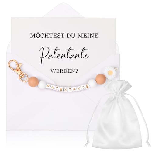 Hestya Patentante Geschenk Set Schlüsselanhänger Patentante Fragen Karte mit Umschlag Schmuckbeutel Möchtest du Meine Patentante Werden sein Geschenk zum Taufe Firmung von Hestya