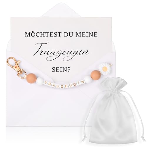 Hestya Trauzeugin Geschenk Set Schlüsselanhänger Trauzeugin Fragen Karte mit Umschlag Schmuckbeutel Möchtest du Meine Trauzeugin sein Geschenk für Freundin Schwester Frau von Hestya