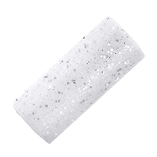 Tüll Stoff Tüll Rolle mit kleine Pailletten Glitzer Dekostoff Tüllband für Hochzeit Party Bankett Deko Handwerk Hochzeit Tischedeko Geschenk Bogen 25 Yards x 15cm (Weiß) von Heting-YQ