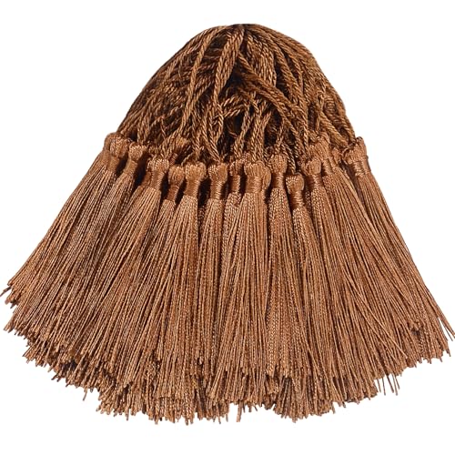 100 Stück Mini Seidig Quasten Anhänger Handgefertigtes Hängend Basteln Geschenk für DIY Lesezeichen, Schmuckherstellung, Tasch, Schlüsselanhänger Deko, Girlande und Party Zubehör (Hell Kaffee) von Hetuyon