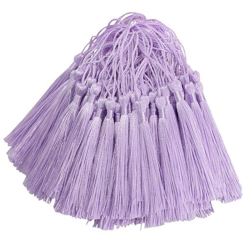 100 Stück Mini Seidig Quasten Anhänger Handgefertigtes Hängend Basteln Geschenk für DIY Lesezeichen, Schmuckherstellung, Tasch, Schlüsselanhänger Deko, Girlande und Party Zubehör (Hellviolett) von Hetuyon