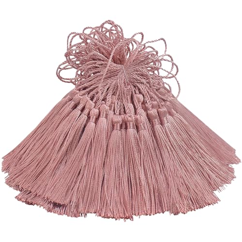 100 Stück Mini Seidig Quasten Anhänger Handgefertigtes Hängend Basteln Geschenk für DIY Lesezeichen, Schmuckherstellung, Tasch, Schlüsselanhänger Deko, Girlande und Party Zubehör (Pulver Schälen) von Hetuyon