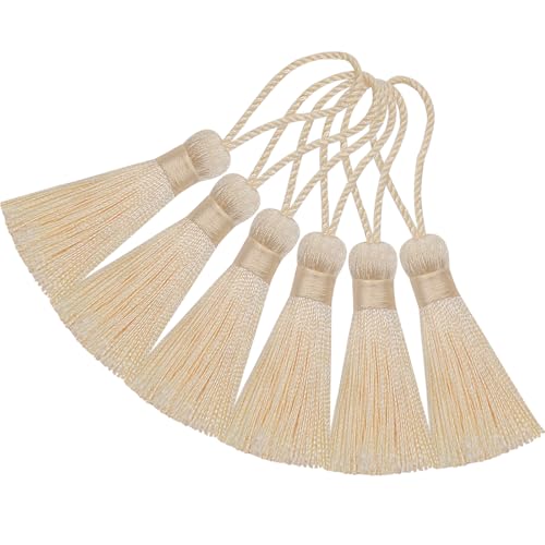 20 Stück Mini Seidige Quasten Anhänger Handgefertigte Weiche Basteln für Lesezeichen Zubehör, DIY Projekte, Ohrring Schmuck, Geschenk, Schlüsselanhänger, Vorhang und Tasch Dekoration (Beige) von Hetuyon
