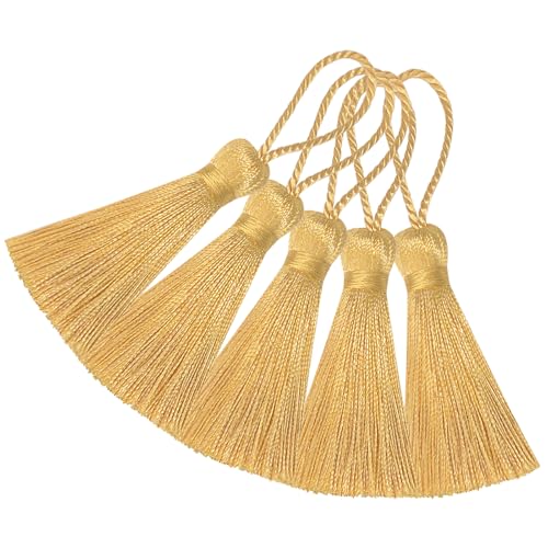 20 Stück Mini Seidige Quasten Anhänger Handgefertigte Weiche Basteln für Lesezeichen Zubehör, DIY Projekte, Ohrring Schmuck, Geschenk, Schlüsselanhänger, Vorhang und Tasch Dekoration (Hell Gold) 20 Stück Mini Seidige Quasten Anhänger Handgefertigte Weiche Basteln für Lesezeichen Zubehör, DIY Projekte, Ohrring Schmuck, Geschenk, Schlüsselanhänger, Vorhang und Tasch Dekoration (Hell Gold) von Hetuyon