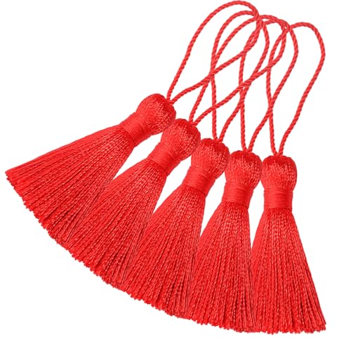 20 Stück Mini Seidige Quasten Anhänger Handgefertigte Weiche Basteln für Lesezeichen Zubehör, DIY Projekte, Ohrring Schmuck, Geschenk, Schlüsselanhänger, Vorhang und Tasch Dekoration (Rot) von Hetuyon