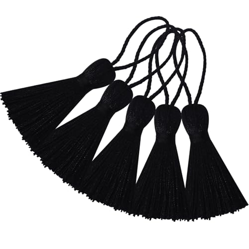 20 Stück Mini Seidige Quasten Anhänger Handgefertigte Weiche Basteln für Lesezeichen Zubehör, DIY Projekte, Ohrring Schmuck, Geschenk, Schlüsselanhänger, Vorhang und Tasch Dekoration (Schwarz) von Hetuyon