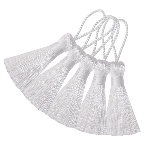 20 Stück Mini Seidige Quasten Anhänger Handgefertigte Weiche Basteln für Lesezeichen Zubehör, DIY Projekte, Ohrring Schmuck, Geschenk, Schlüsselanhänger, Vorhang und Tasch Dekoration (Weiß) von Hetuyon
