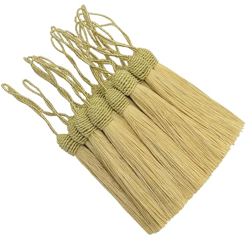 20 Stück Seidige Quasten Anhänger Mini Handgefertigtes Troddel Basteln mit Schleife für DIY Lesezeichen, Schmuckherstellung, Ohrring, Girlanden Deko, Schlüssel, Taschen und Souvenir (Hell Gold) von Hetuyon