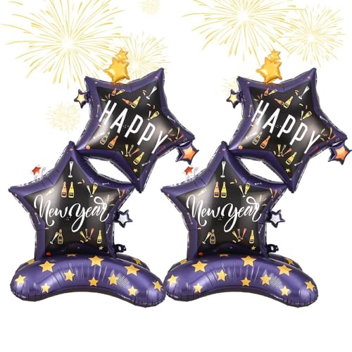 2 Stück selbststehende Folienballons "Happy New Year" – 119,9 cm groß, schwarz-goldfarben, Ballon für Silvester, Party-Dekorationen, Foto-Requisiten, Hintergrund von Heukikt