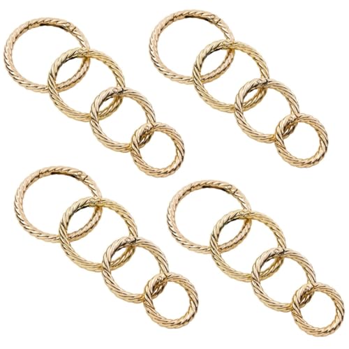 16 x O-Ringe aus Metall, Zinklegierung, runde Karabinerschnalle, Haken-Clip, DIY-Zubehör, 4 Stile für Schlüsselanhänger, Tasche und Handtasche (Gold) von Heuskay