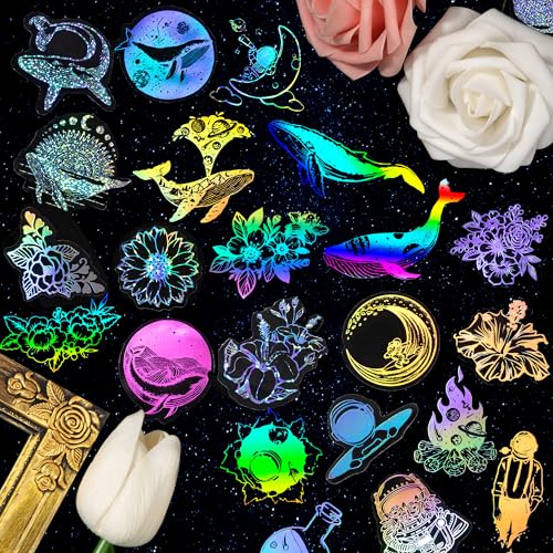 Holografische Aufkleber 180 Stück Wasserdichte Scrapbooking Aufkleber Transparente Glänzende Blumen Raum Aufkleber für DIY Scrapbooking Laptop von Heveer