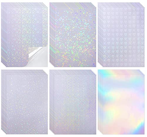 Holographische Aufkleber Papier A4 Aufkleber Papier Selbstklebende Holographische Folie Transparente 6 Muster 24 Blätter von Heveer