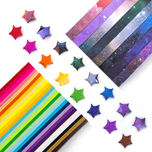 Origami Sterne Papier Papierstreifen Regenbogenfarbe und Sternenhimmel Muster Origamipapier für DIY Handwerk 1100 Blatt von Heveer