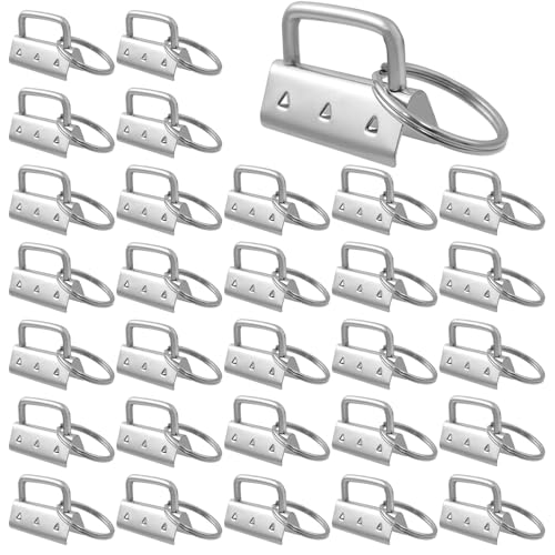 Hevysuo 30 Stück Schlüsselband Rohlinge32mm,Schlüsselband Bastelnset,Klemmverschluss Anhänger mit Schlüsselanhänger Hardware für DIY Handgemachte Lanyards Stoff (Silber) von Hevysuo